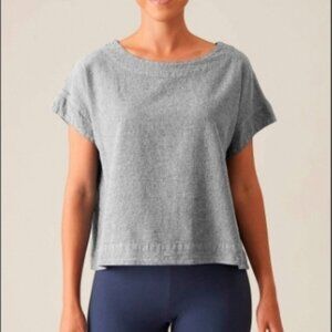 Cut Loose Linen Crosshatch Short Sleeve Crop Top Women's Large Blue Gray Beachy